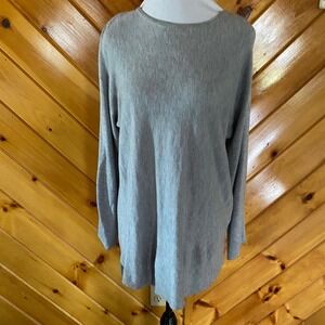 Joan Vass New York Gray Cashmere Blend Back Zip High-Low Tunic Sweater Womens L